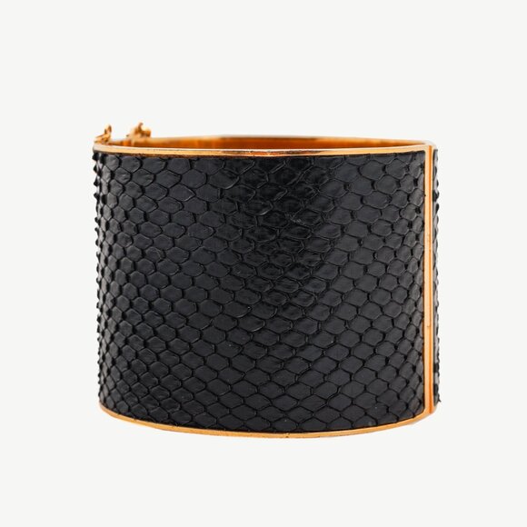 Celine Black Snakeskin Wide Cuff - Picture 2 of 7